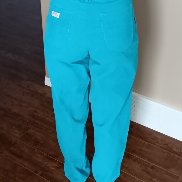 Vintage 80s Roadrunner Corduroy Pants High Waist Bright Blue Cotton Belt - Picture 4 of 8